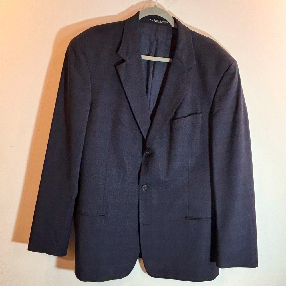 HUGO BOSS Sz 46L Subtle Plaid 100% Wool Made  in the USA Blazer Sports Coat